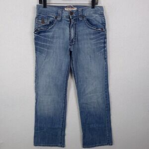 Division E Denim 32x30 Blue Straight Embroidered Flap Pocket Jeans Western Y2K